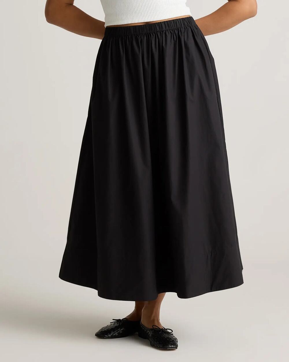 NWOT Quince 100% Organic Cotton Poplin A-line Maxi Skirt Medium Black Capsule